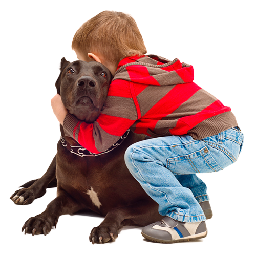 Niño abrazando a su perro